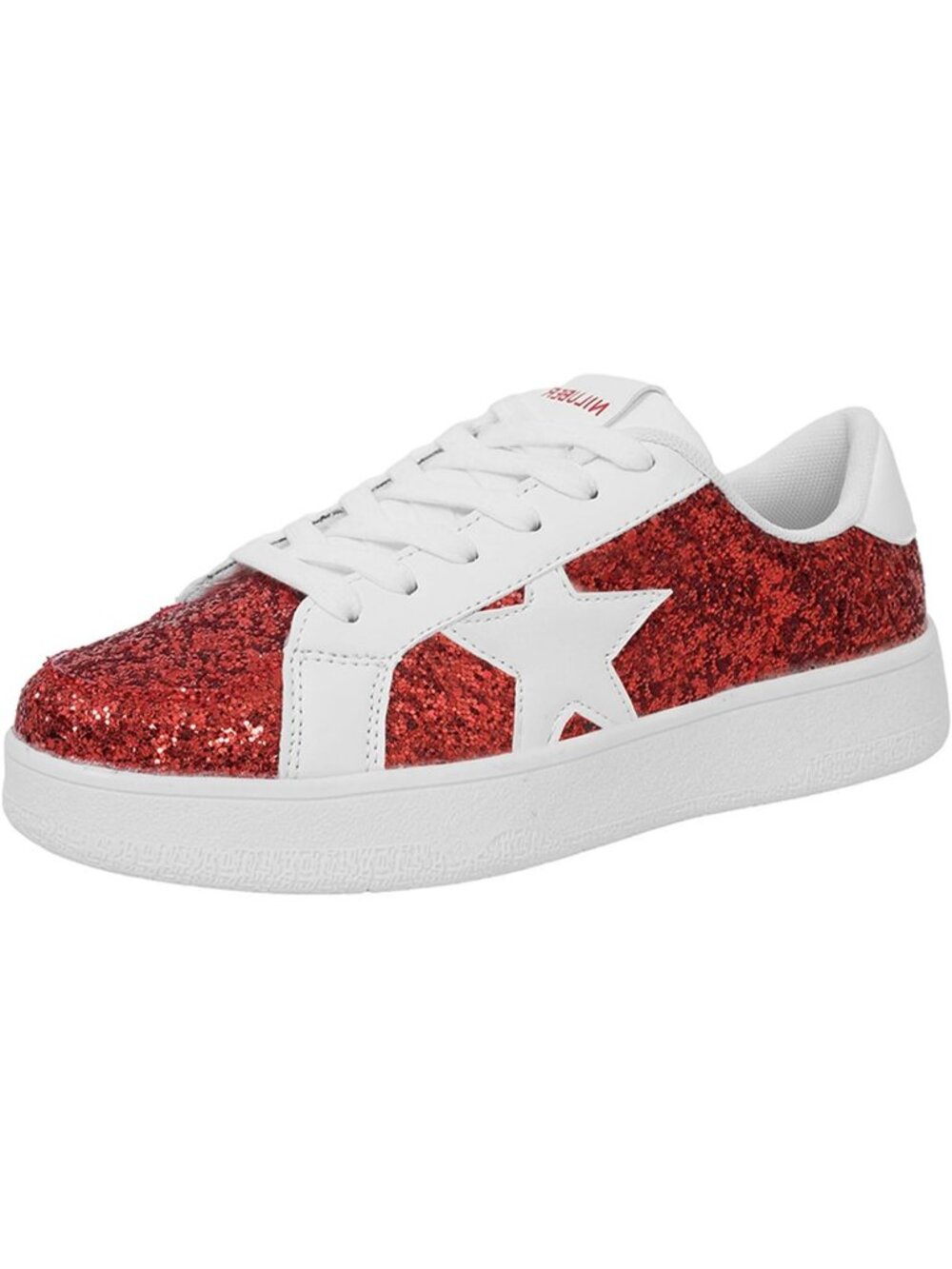Women's Red Glitter Comfortable Cushioned Low Top Lace Up Platform Sneakers